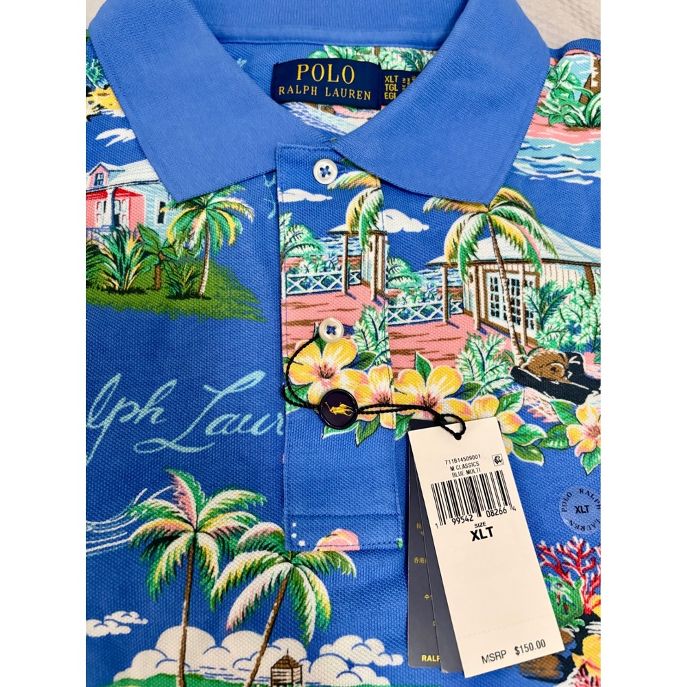 Polo Ralph Lauren Polo Shirt Mens XLT Blue Polo Bear Beachside Preppy Bliss - Picture 4 of 16